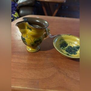 Vintage Pitcher Bowl Set, oil/spices, Signed Made in Liechtenstein, Handmade